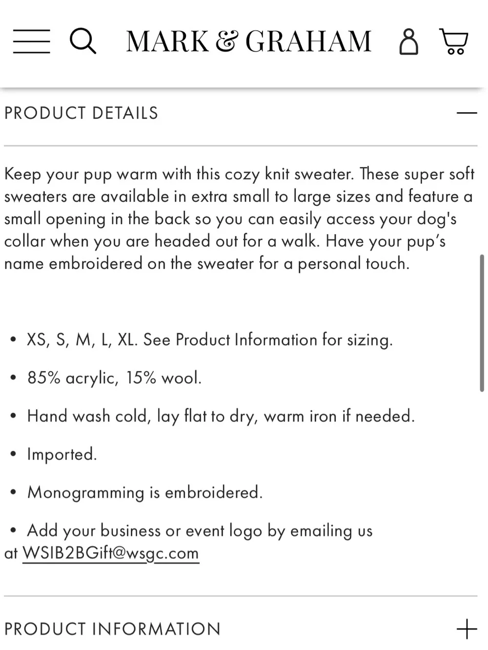 Mark & Graham Dog Sweater